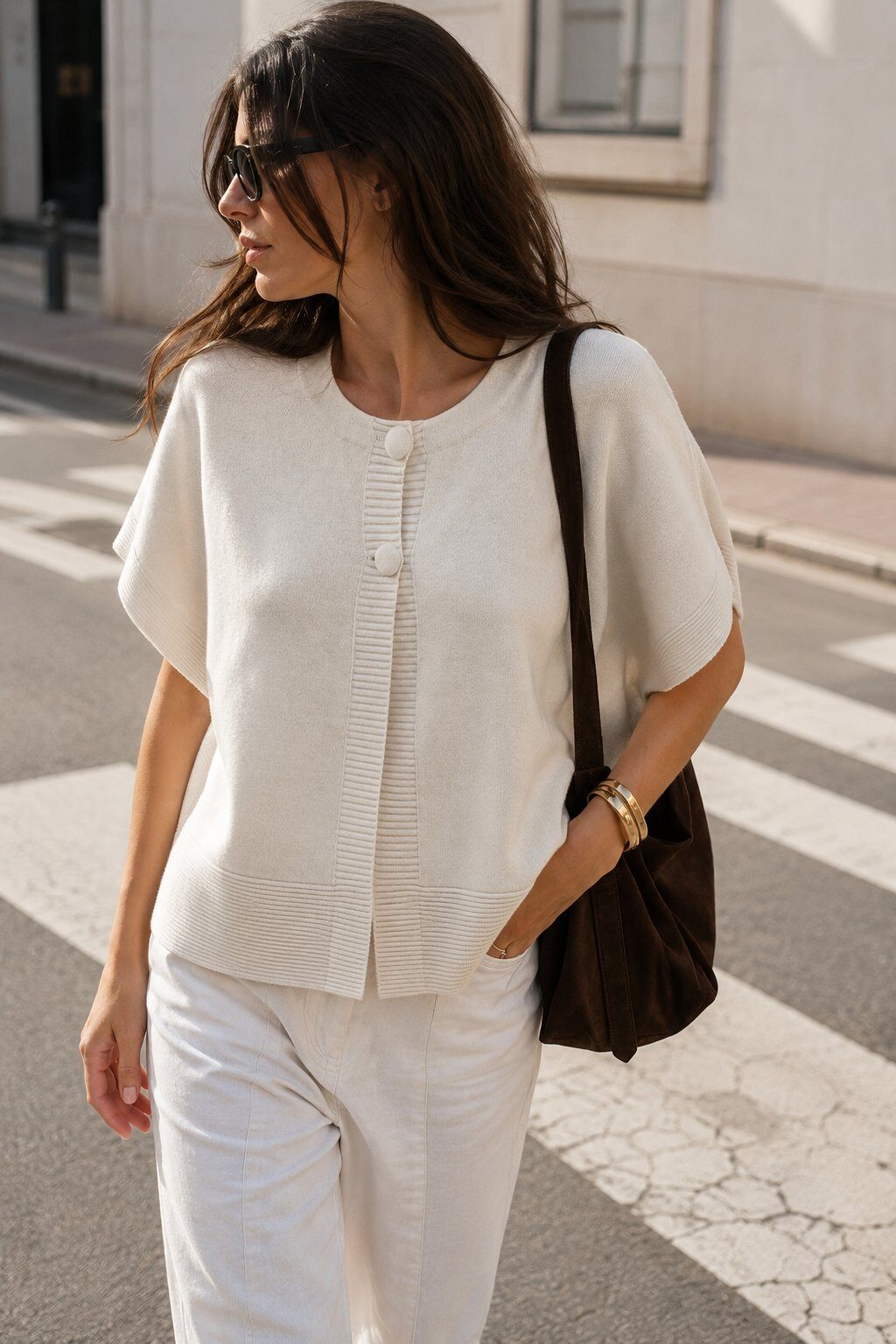 Wholesaler Justine&co Italy - Short Sleeve Buttoned Knit Cardigan – Ecru