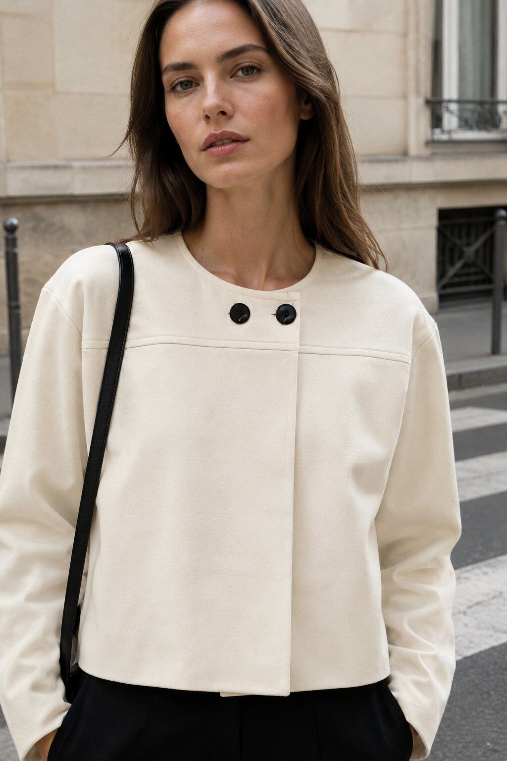 Wholesaler Justine&co Italy - Minimalist Double-Breasted Short Jacket – Ecru