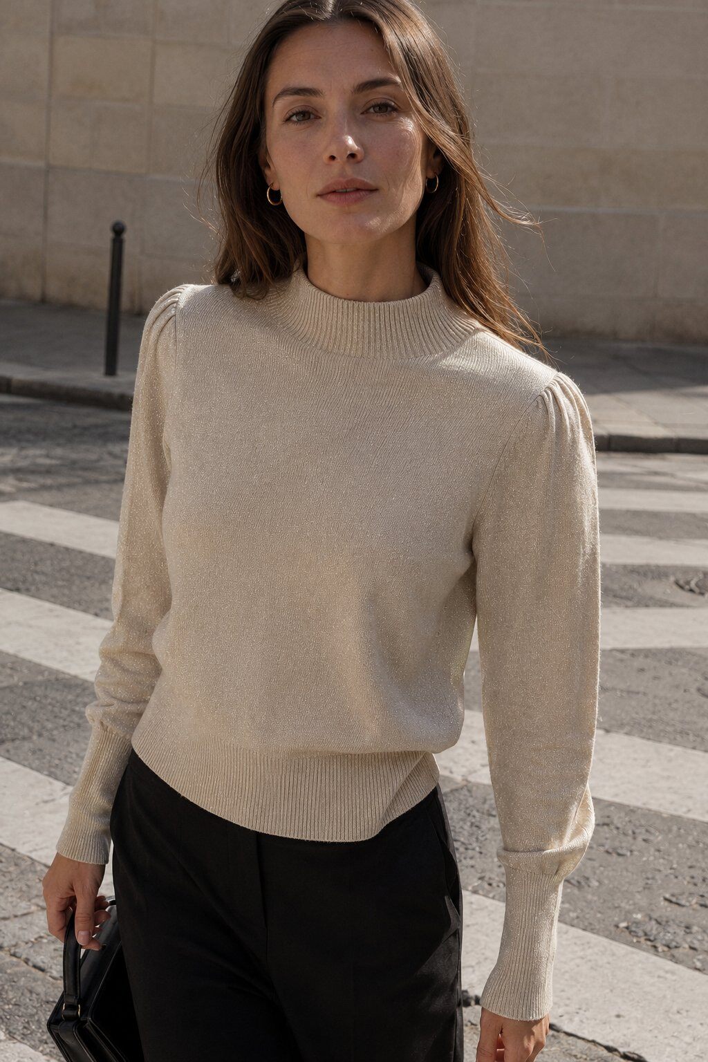 Wholesaler Justine&co Italy - Ivory Turtleneck Sweater with Puff Sleeves