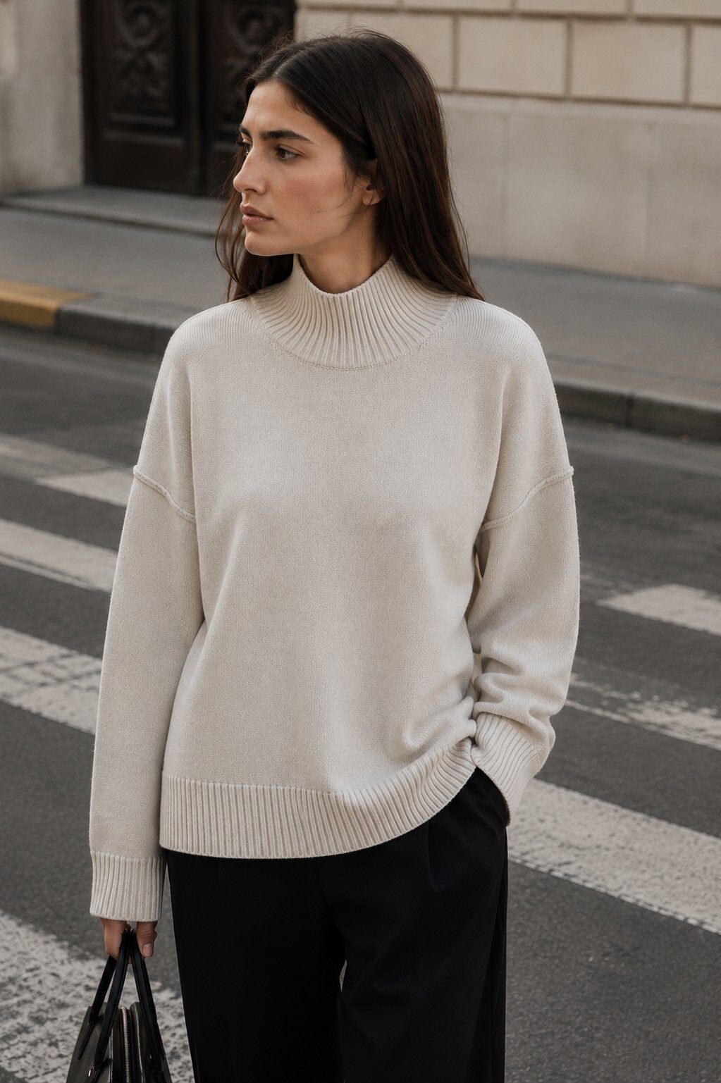 Wholesaler Justine&co Italy - Women's Soft Knit Turtleneck Sweater in Ecru – Oversized Fit