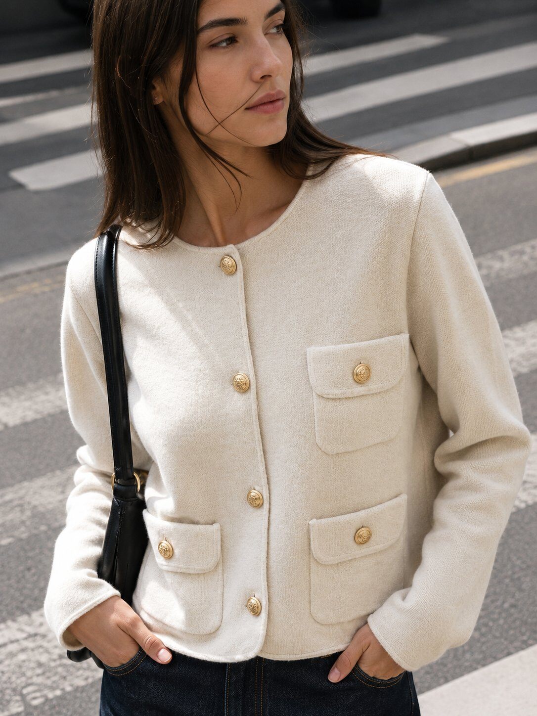 Wholesaler Justine&co Italy - Short Jacket with Gold Buttons – Ecru