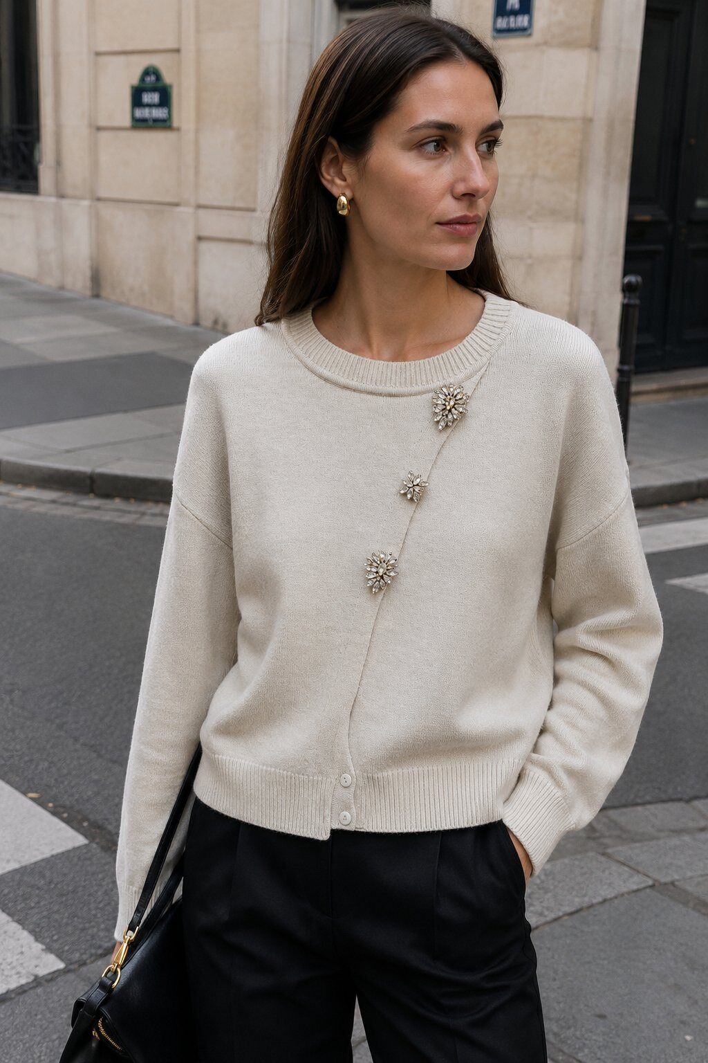 Mayorista Justine&co Italy - Cárdigan de punto con cierre de joya – Crudo