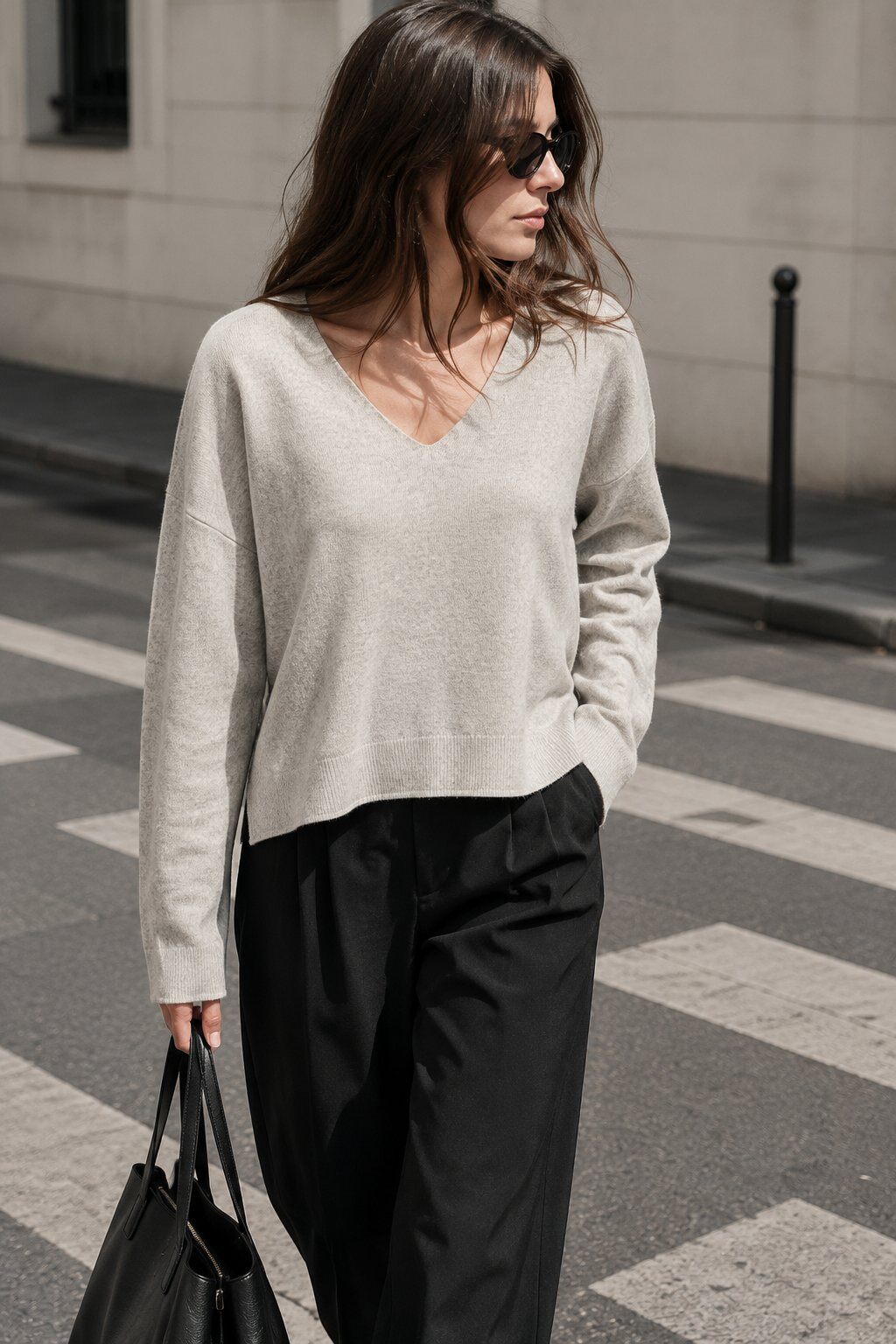 Wholesaler Justine&co Italy - Oversized Knit V-Neck Sweater – Heather Beige