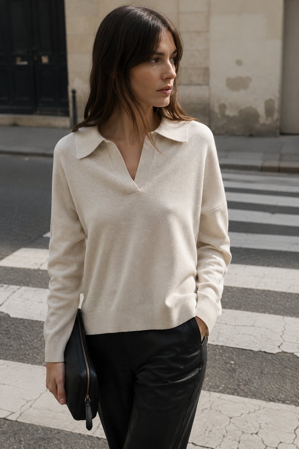 Wholesaler Justine&co Italy - Ecru Soft Knit Polo Sweater
