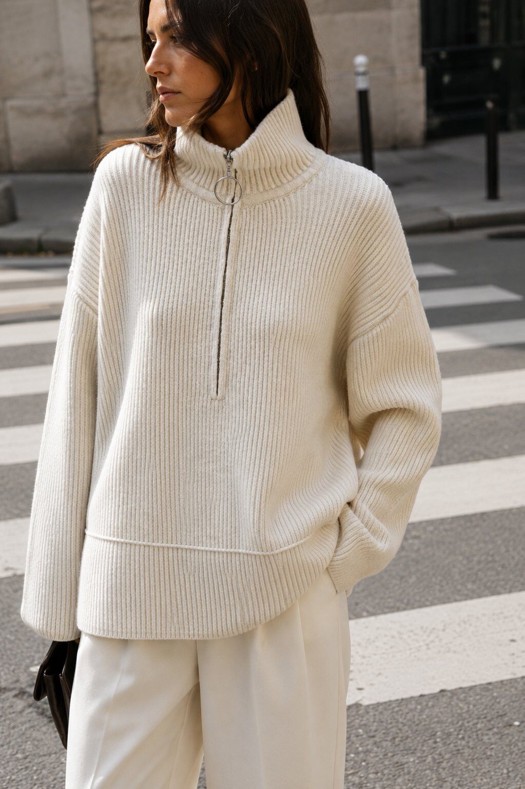 Wholesaler Justine&co Italy - Ribbed Knit Truck Neck Sweater – Ecru