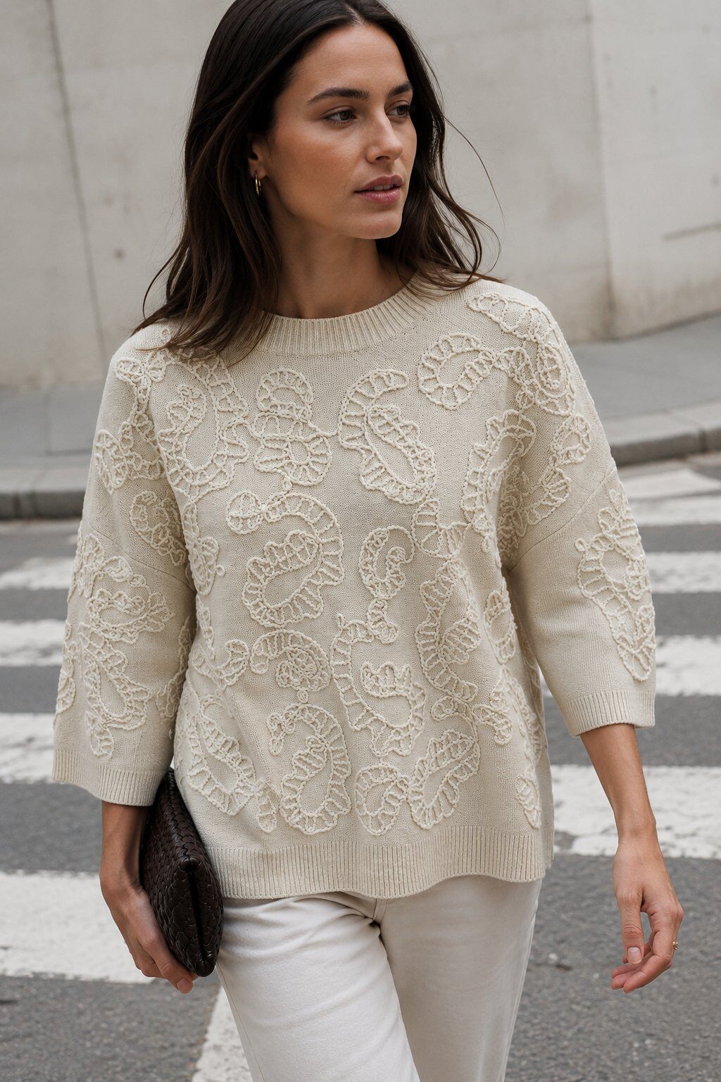 Wholesaler Justine&co Italy - Ecru knit sweater with cashmere texture