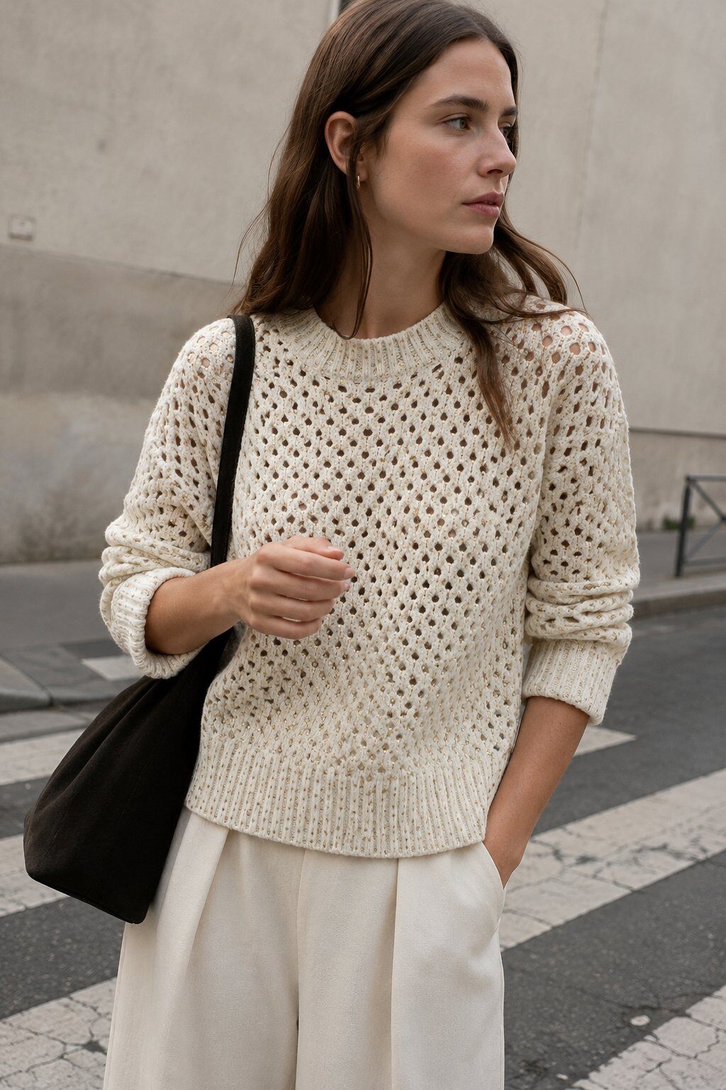 Grossiste Justine&co Italy - Pull en Maille Ajourée Col Rond