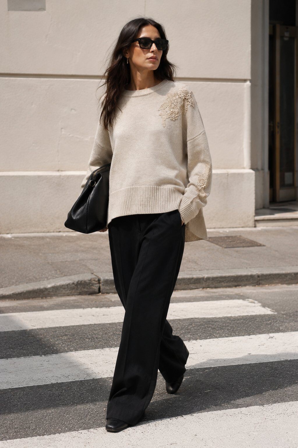 Wholesaler Justine&co Italy - Oversized Sweater "Ivory Flowers"