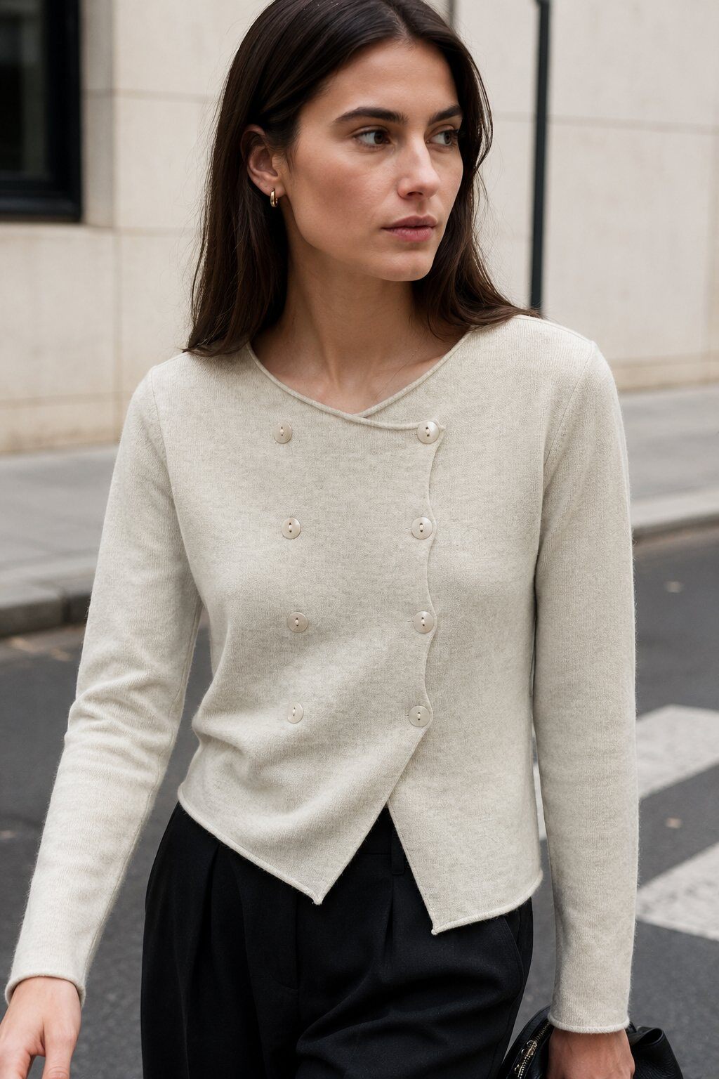 Mayorista Justine&co Italy - Chaqueta Corta Cruzada de Doble Botonadura – Crudo