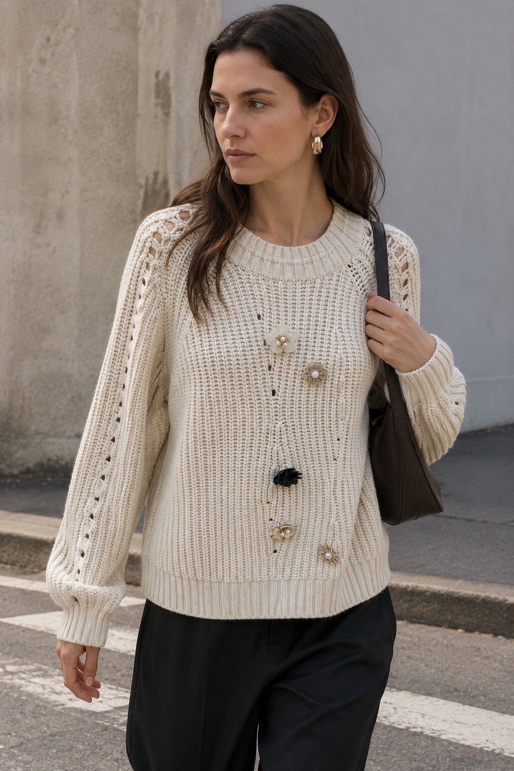 Wholesaler Justine&co Italy - Fancy Cable Knit Sweater – Ecru