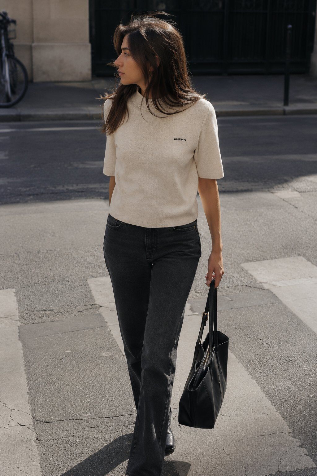Grossiste Justine&co Italy - T-shirt en Maille Premium à Col Montant