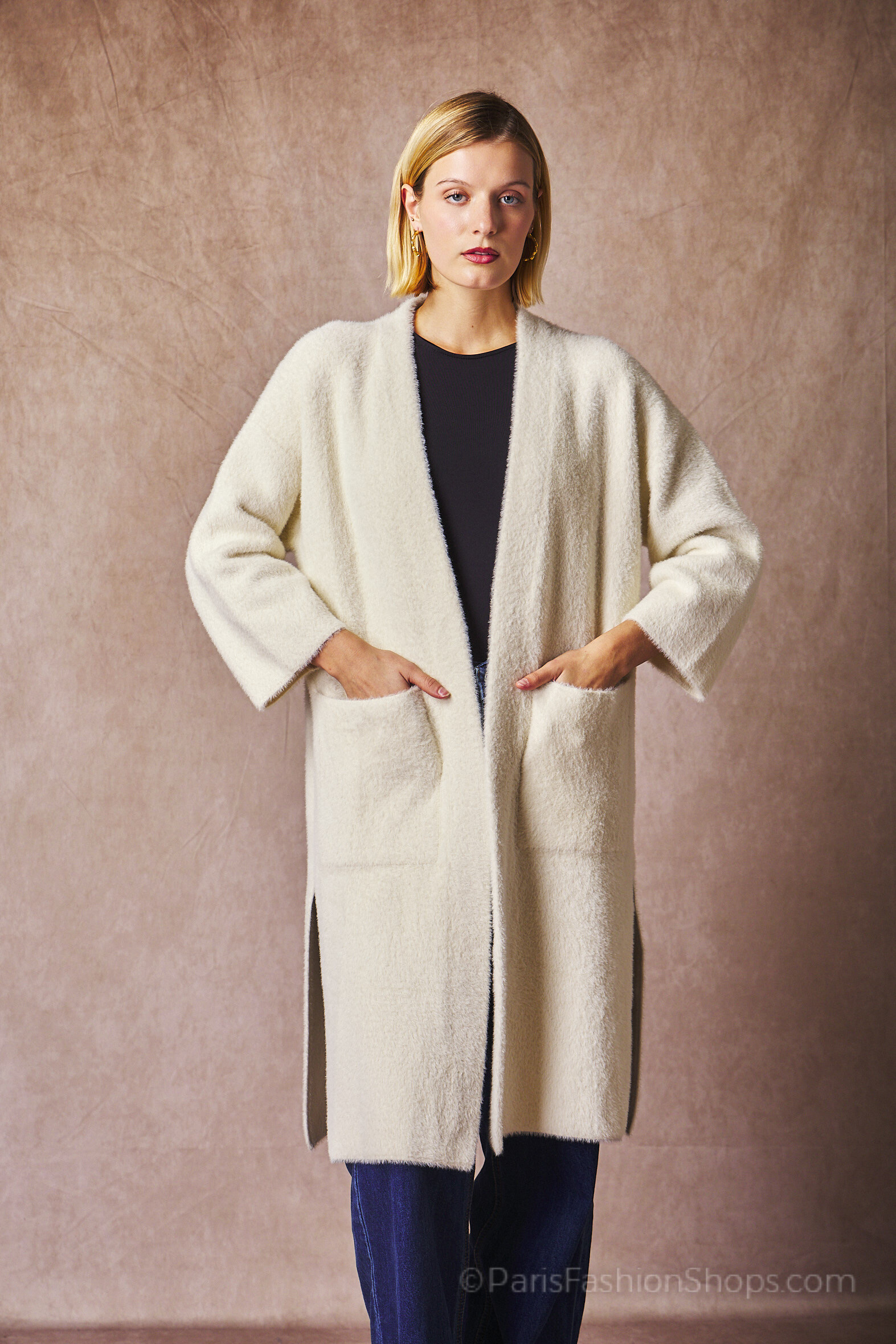 Grossiste Justine&co - Long gilet effet mouton