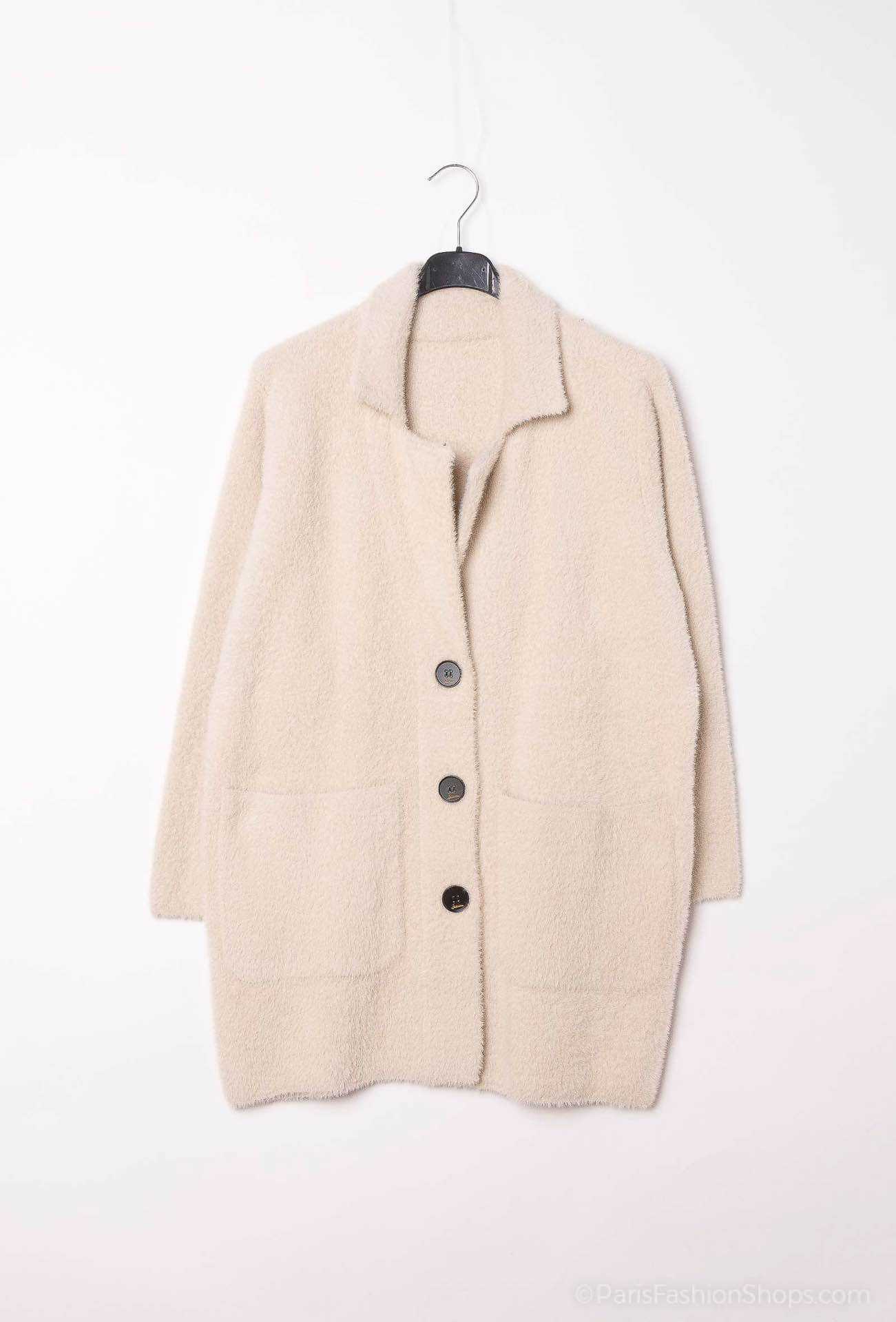 Grossiste Justine&co - Gilet Doudou Moelleux Texture Douce Col Tailleur & Boutons