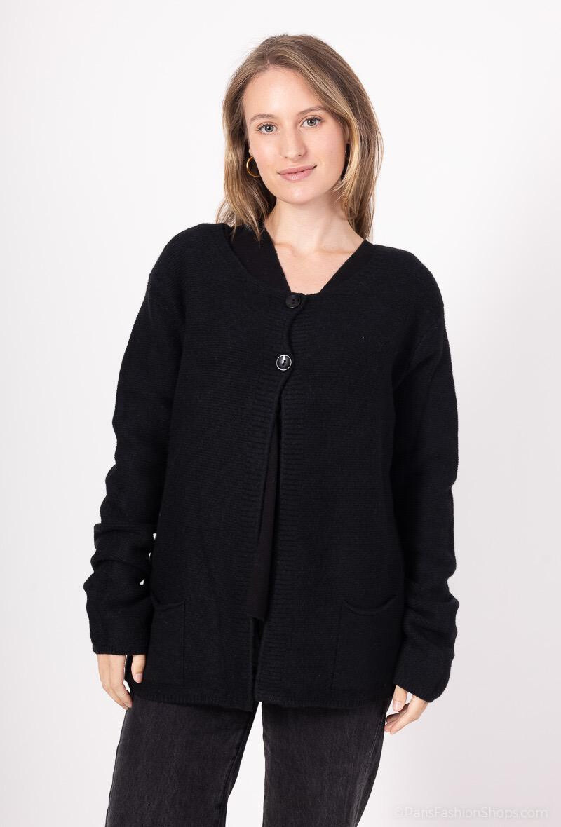 Grossista Justine&co - Gilet oversize con tasche e chiusura a due bottoni