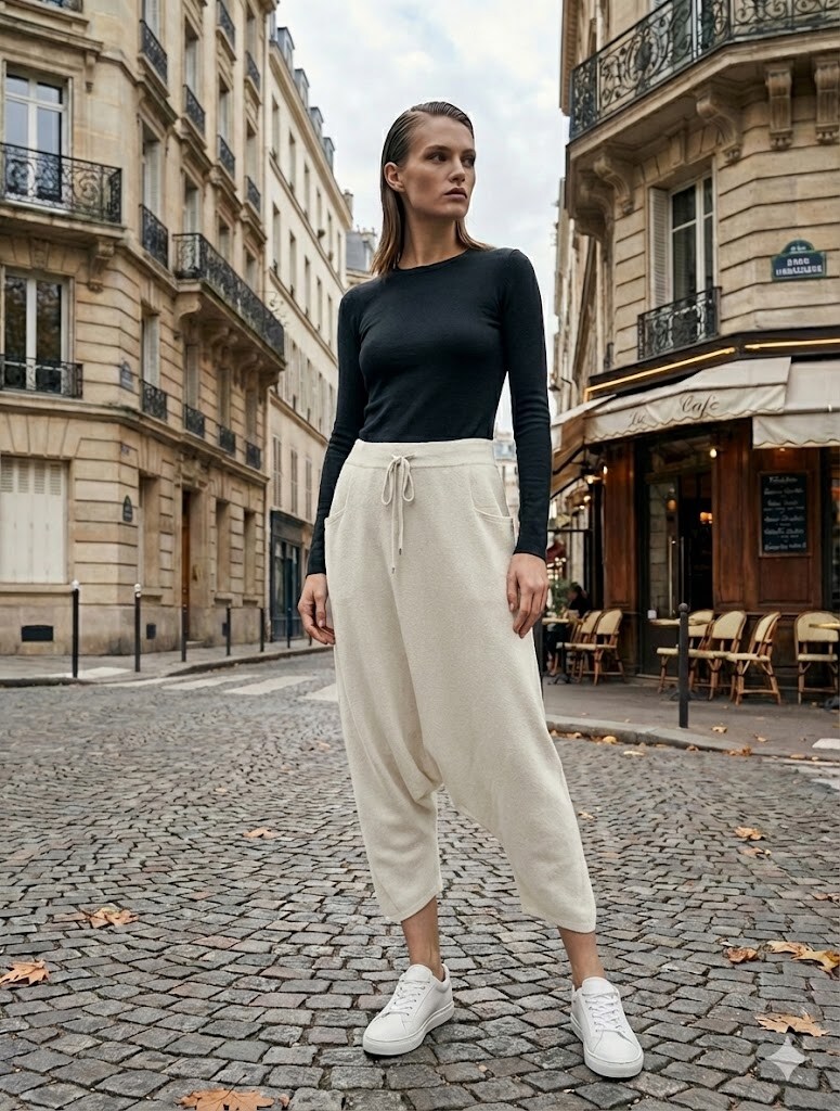 Grossiste Justine&co - Pantalon Sarouel Confort Maille Douce & Coupe Décontractée Taille à Cordon