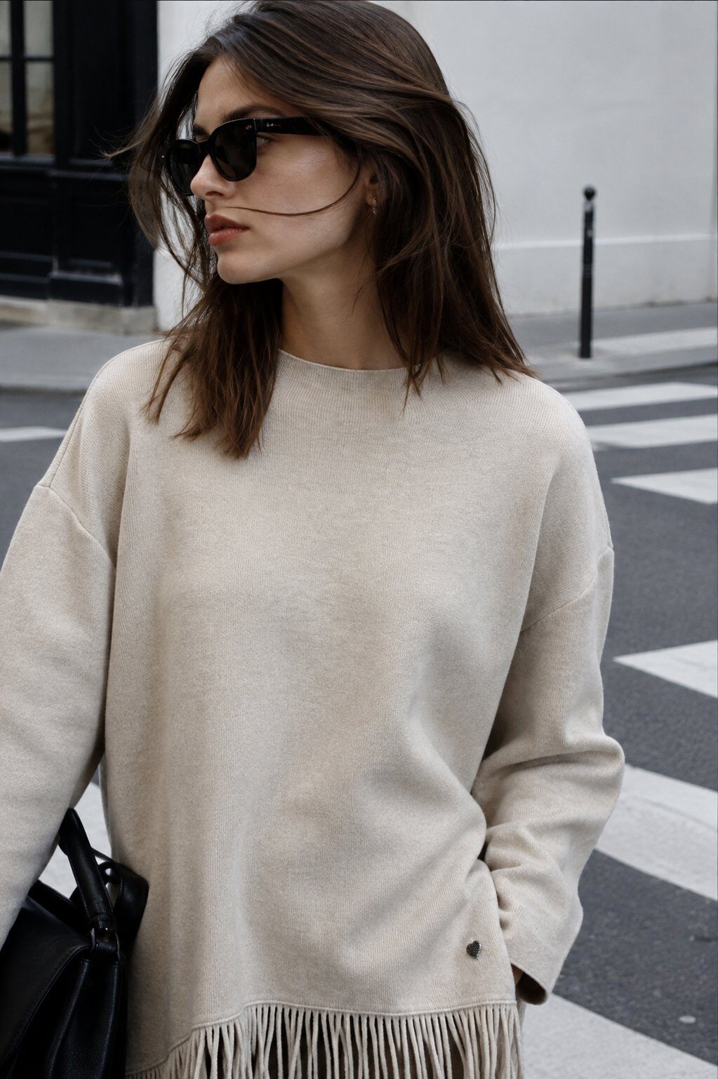 Wholesaler Justine&co - Ecru Sweater with Fringes
