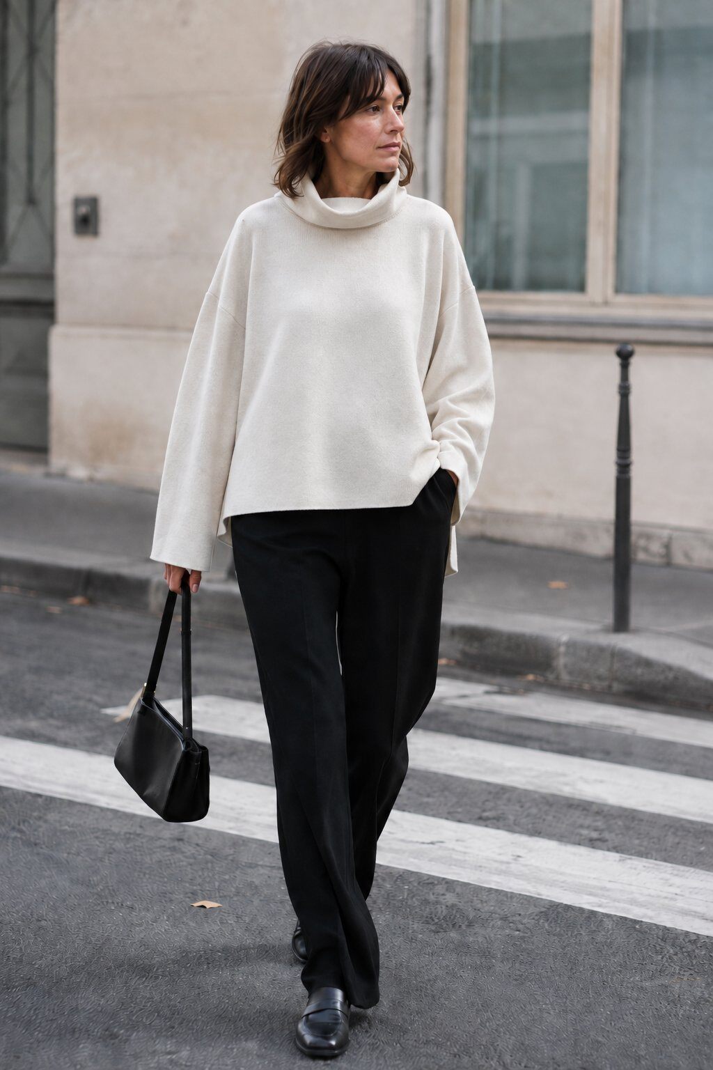 Grossiste Justine&co - PULL OVERSIZE À COL ROULÉ ET OURLET ASYMÉTRIQUE