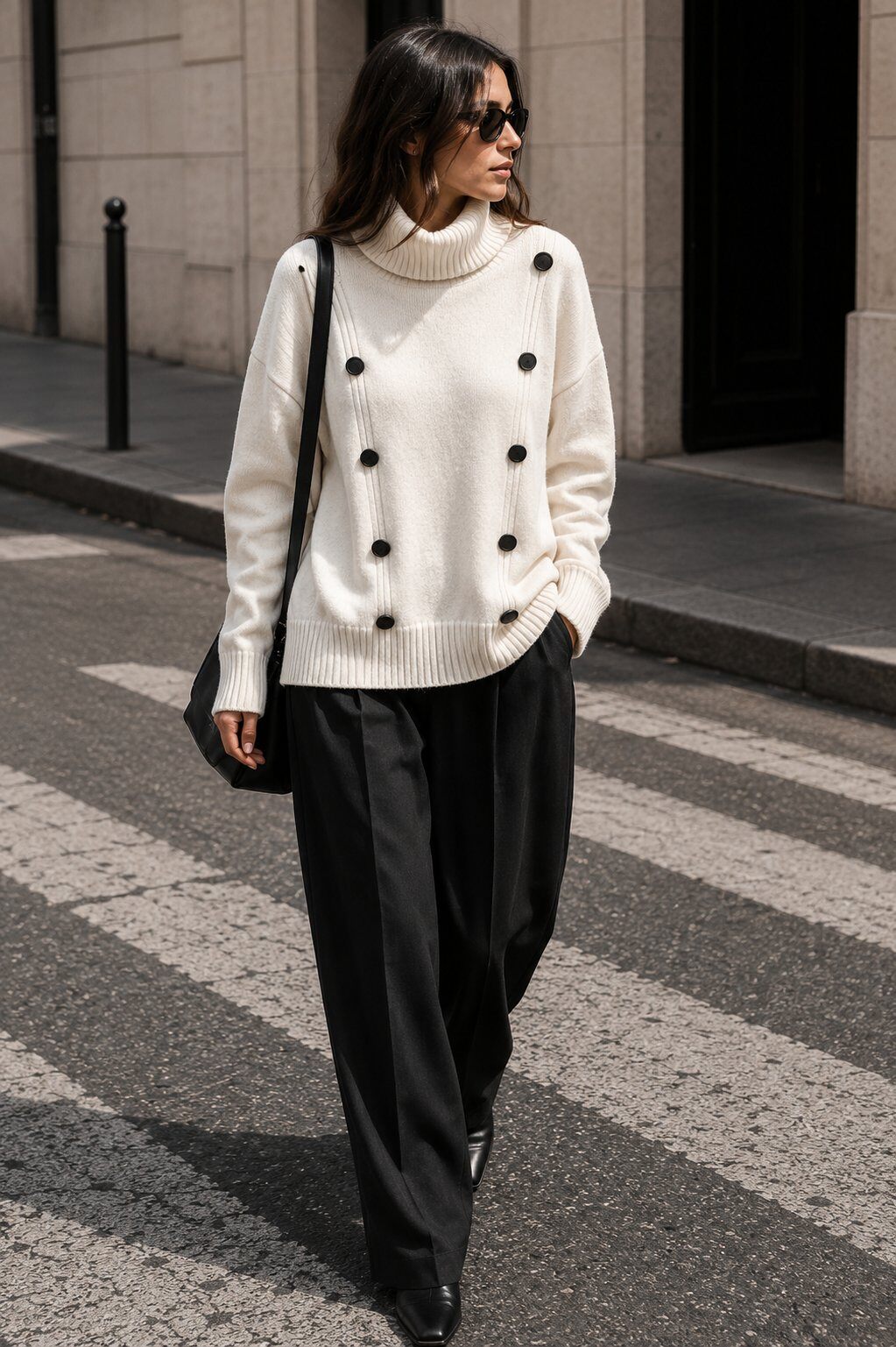 Wholesaler Justine&co - Women's Turtleneck Sweater Straight Cut with Nautical Button Details