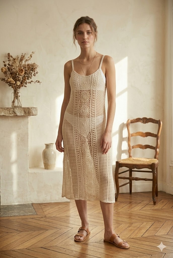 Großhändler Justine&co - Handgefertigtes Baumwoll-Häkelkleid