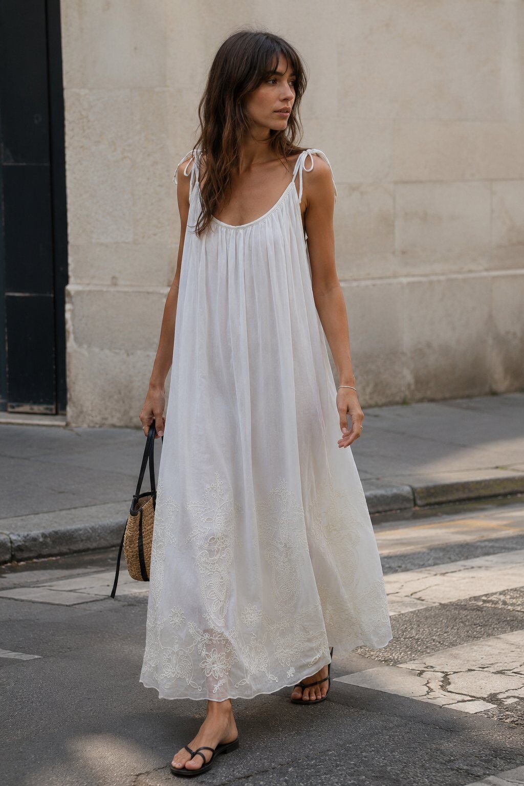 Grossiste Justine&co - Robe d’été légère à broderies et fines bretelles