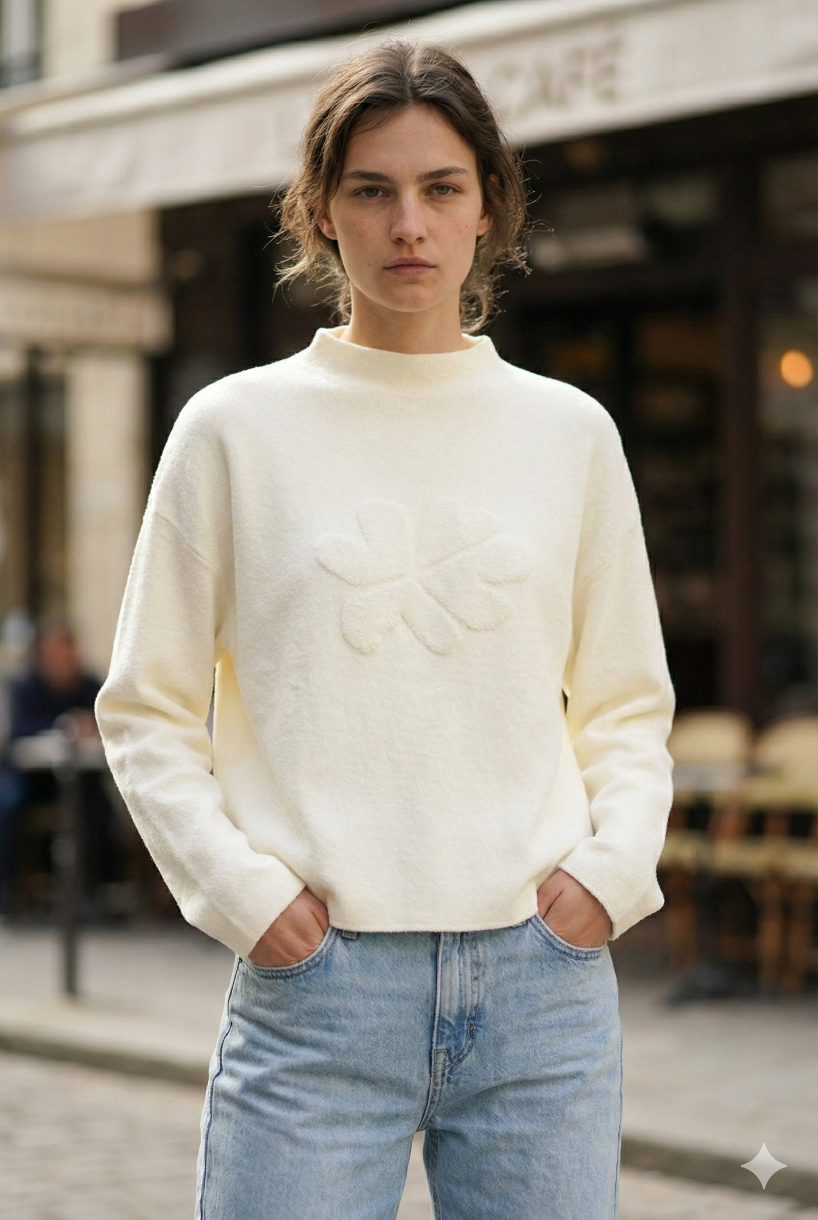 Grossiste Justine&co - Justine&co Pull brodé à motif feuillage