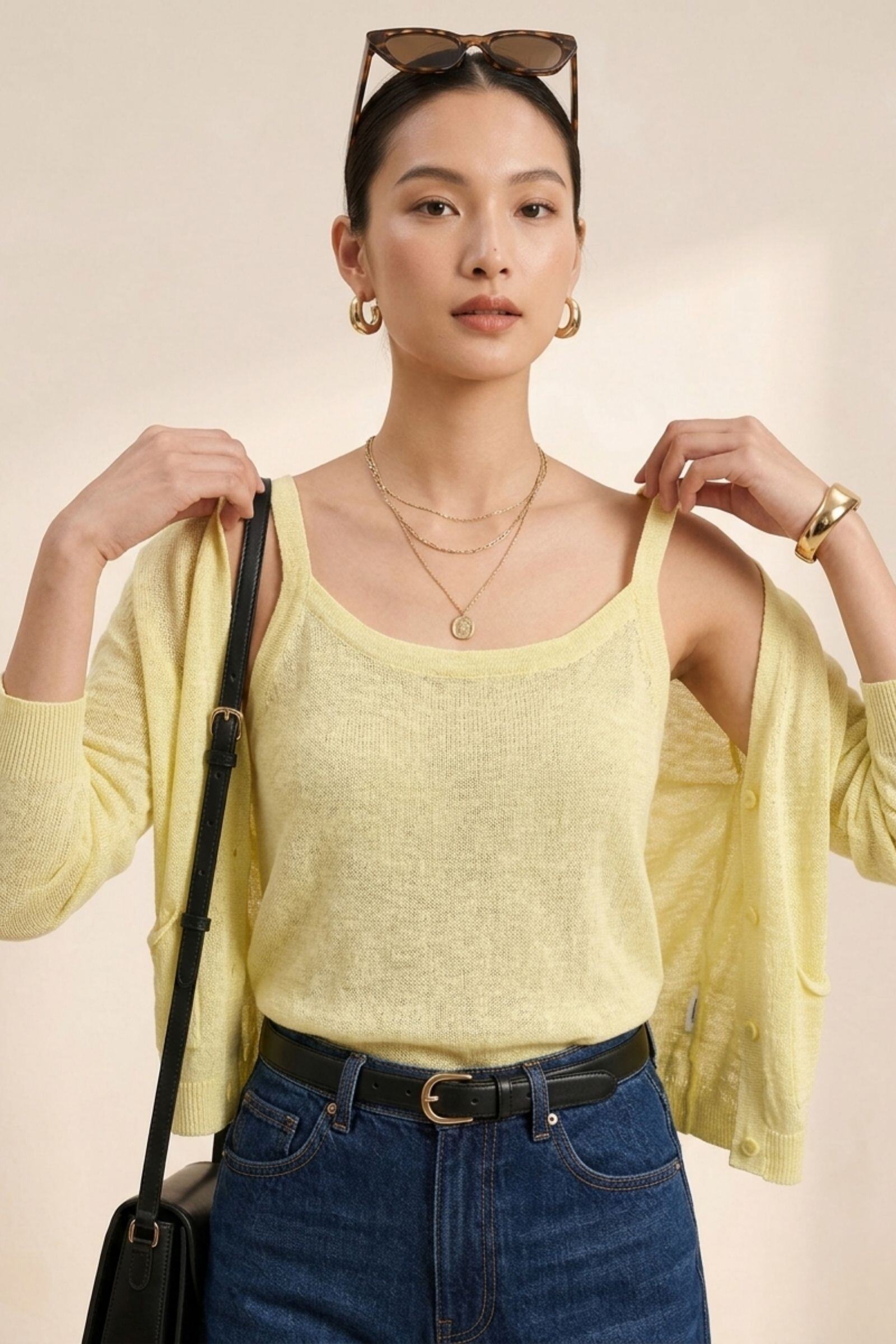 Wholesaler jw.atelier - Twin-set 100% linen knitted cardigan & top