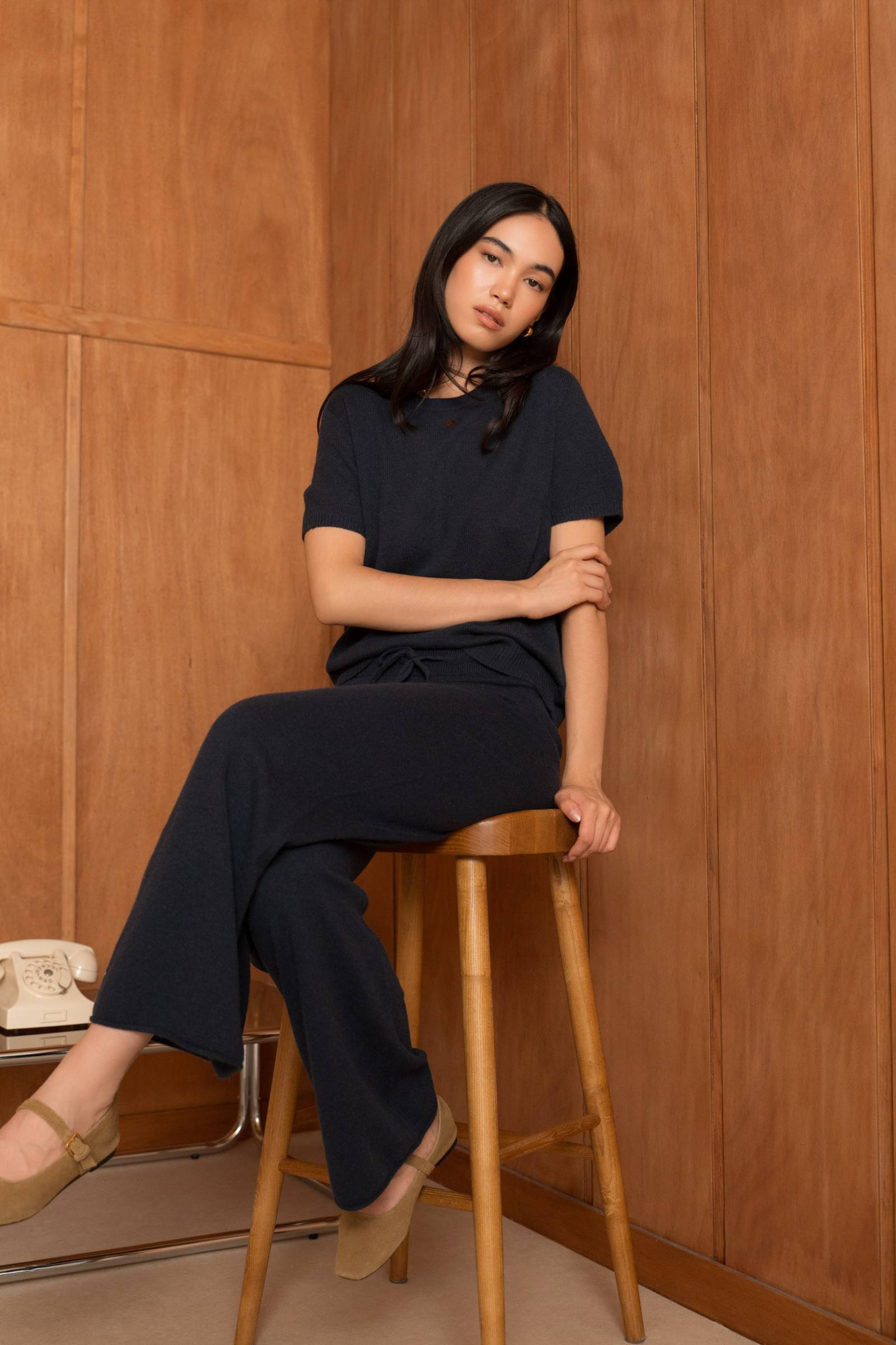 Grossiste jw.atelier - Ensemble laine & cachemire pantalon & pull manches courtes