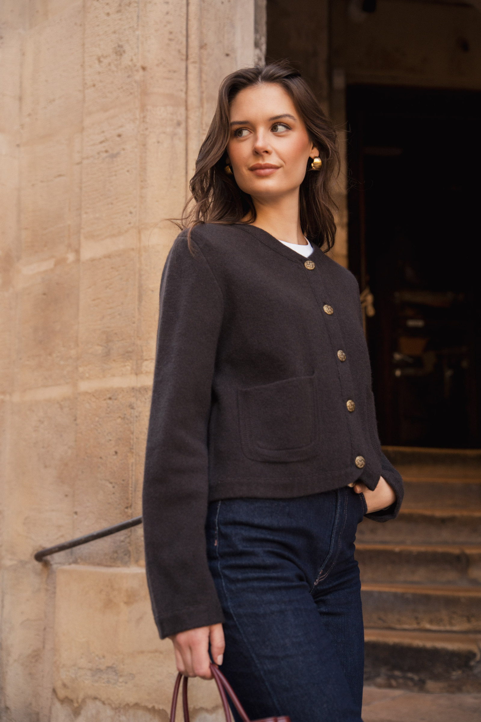 Grossiste jw.atelier - Gilet 100% cachemire 4 fils court avec poches