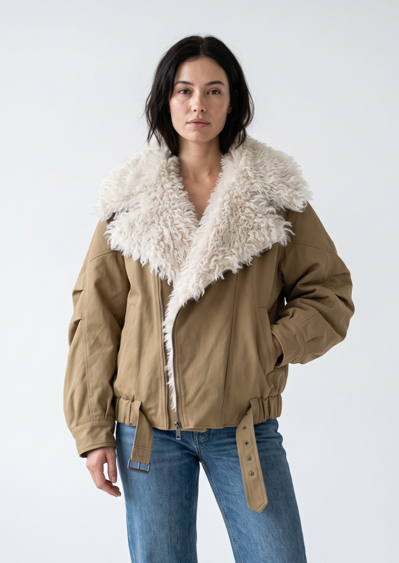 Großhändler K-ZELL Paris - Bikerjacke mit Kunstlammfell