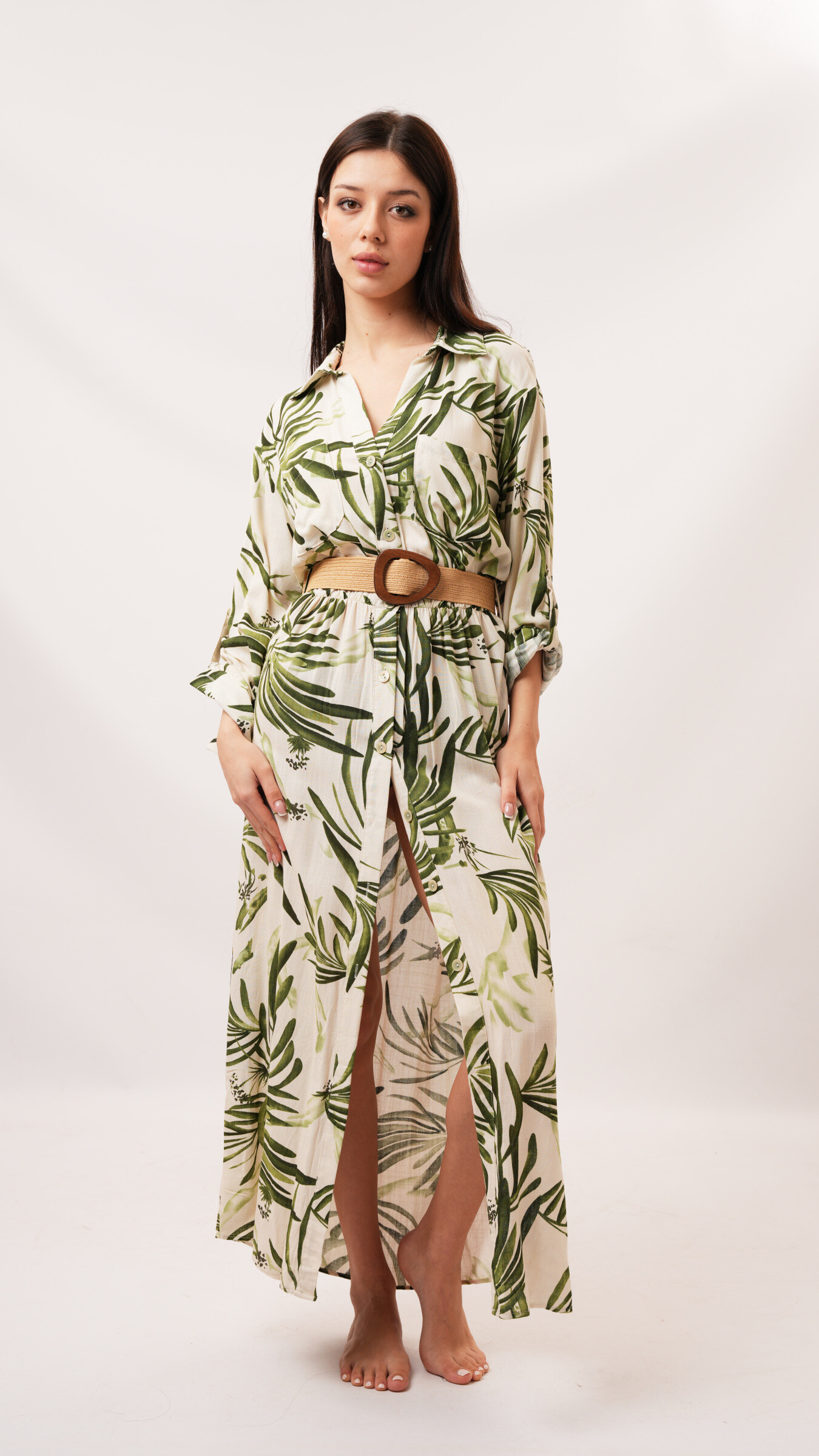 Wholesaler K1 - Long chemisier dress with tropical print