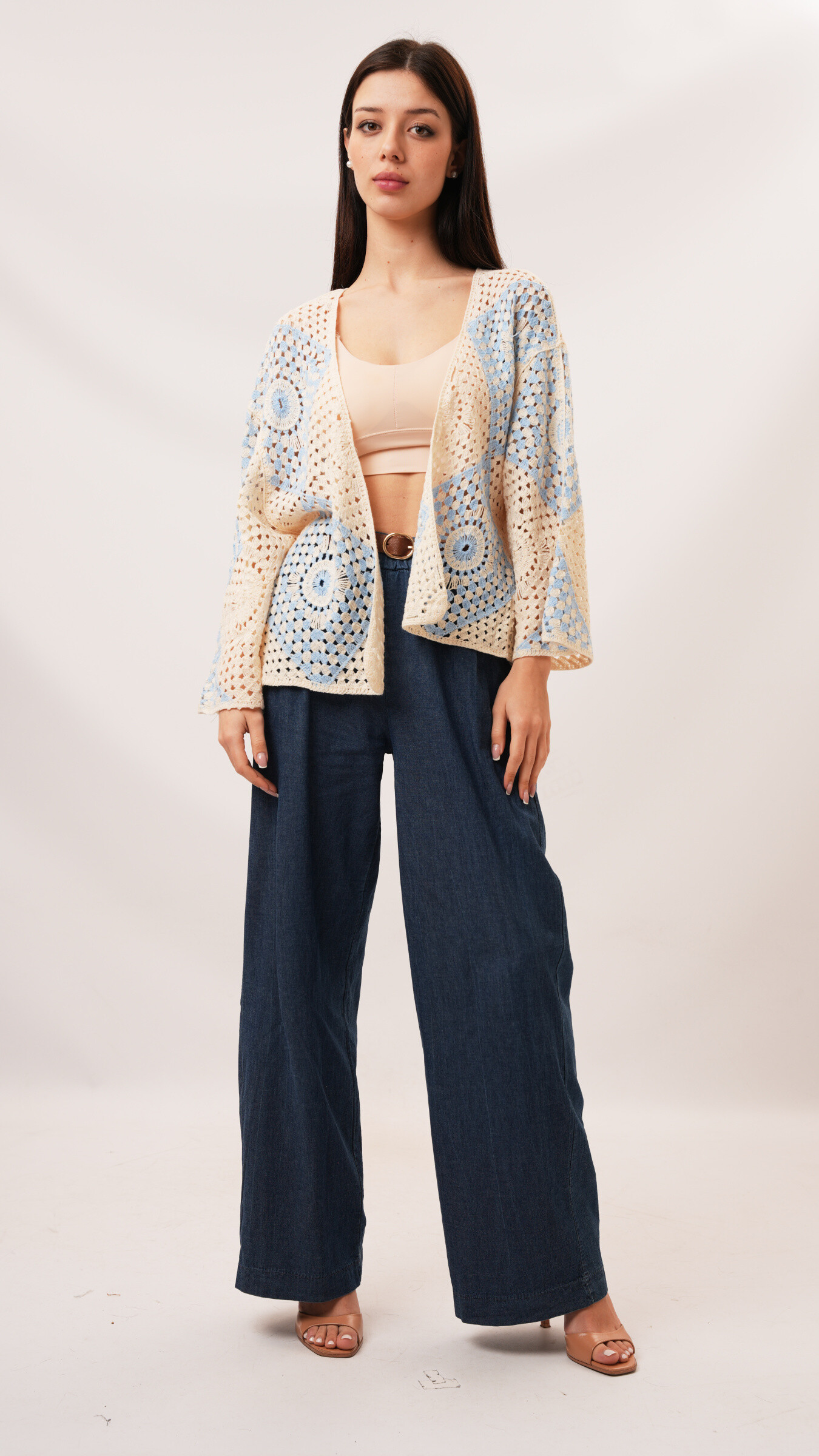 Grossiste K1 - Cardigan ouvert au crochet avec motif géométrique