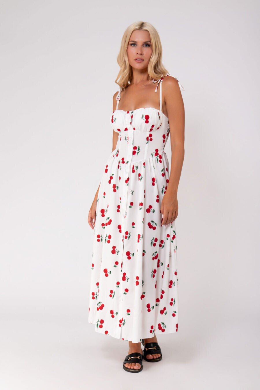 Mayorista K1 - Vestido impreso largo con cordones ajustables