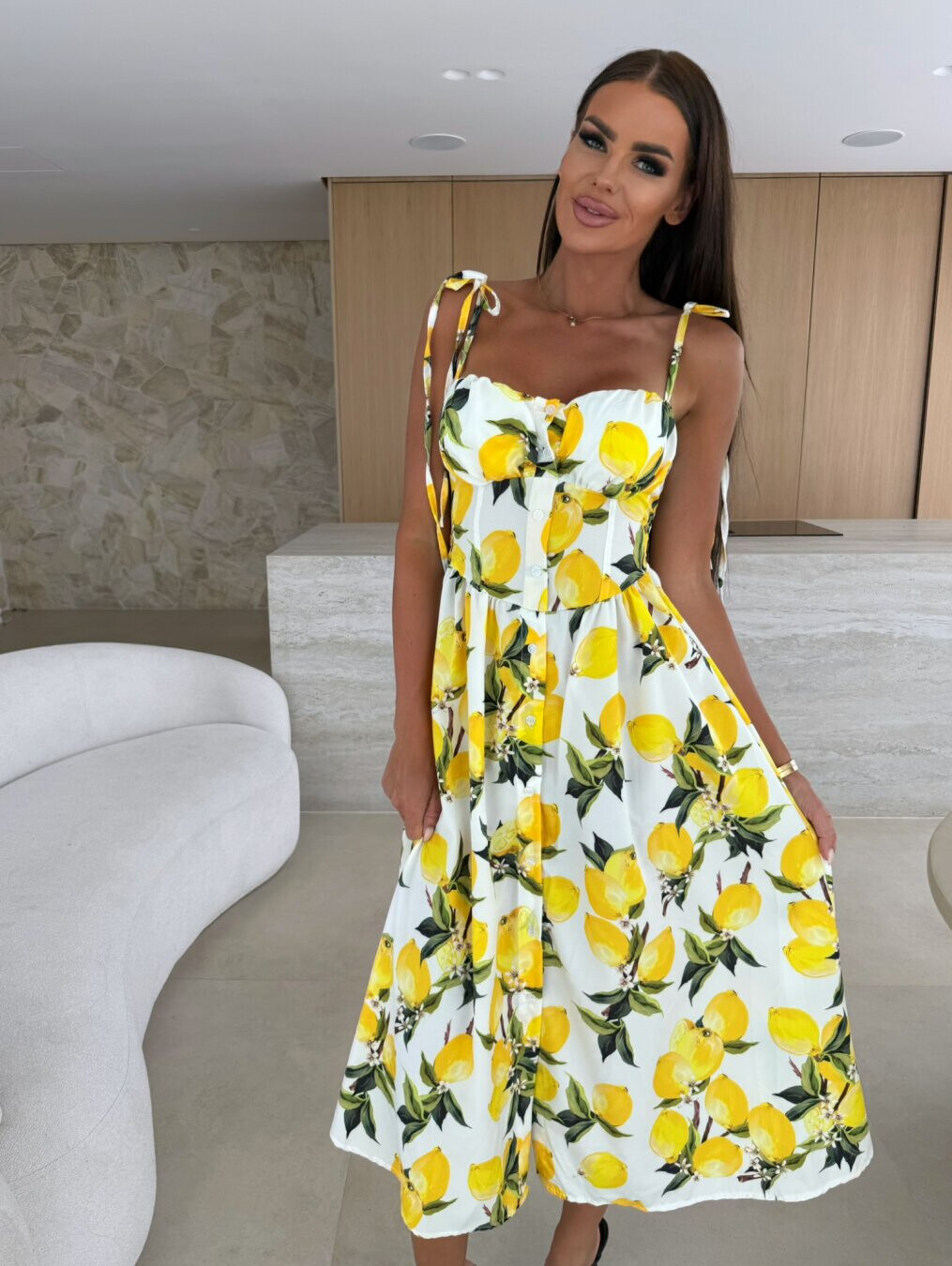 Mayorista K1 - Vestido impreso largo con cordones ajustables