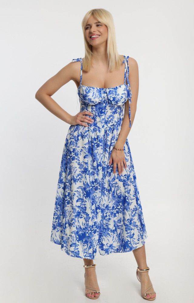 Großhändler K1 - Lang gedrucktes Kleid mit verstellbaren Schnürsenkeln