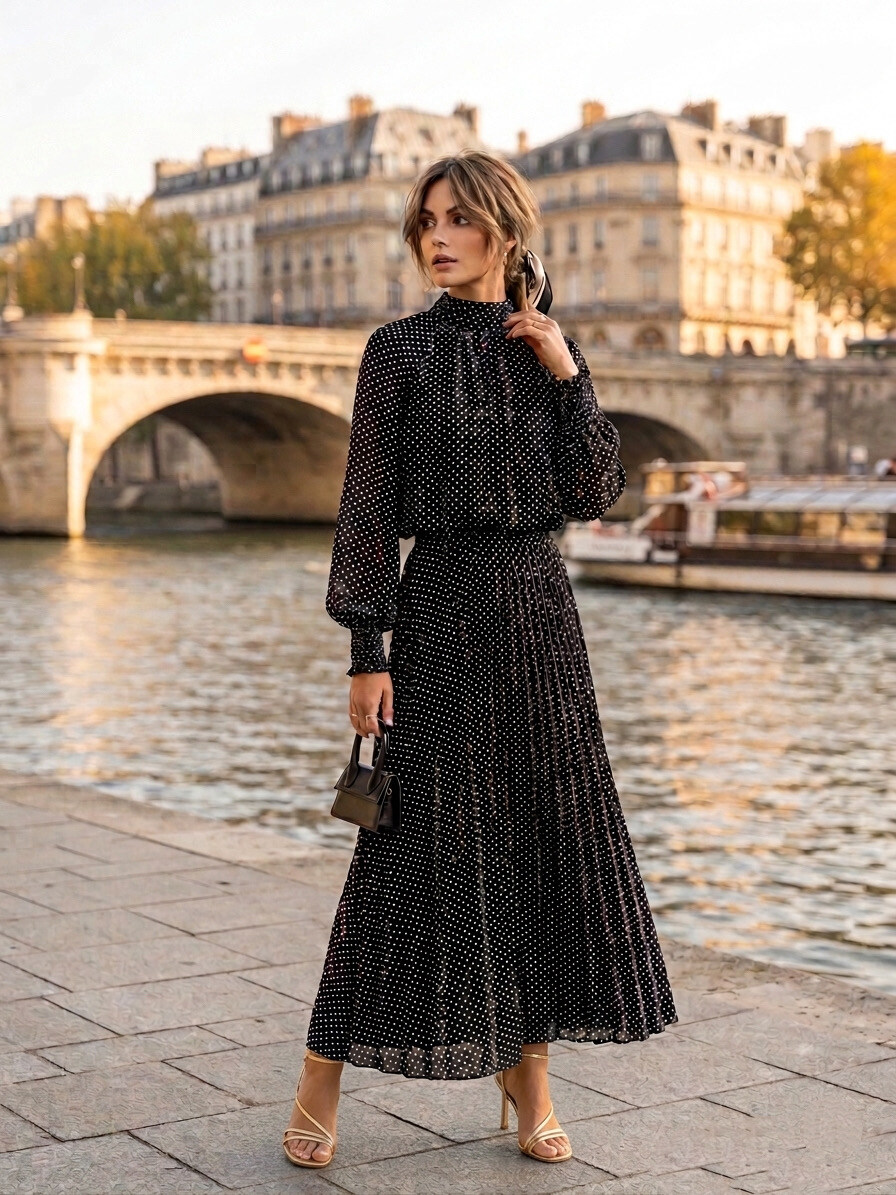 Großhändler Kaia - Kleid mit plissiertem Polka Dot-Print