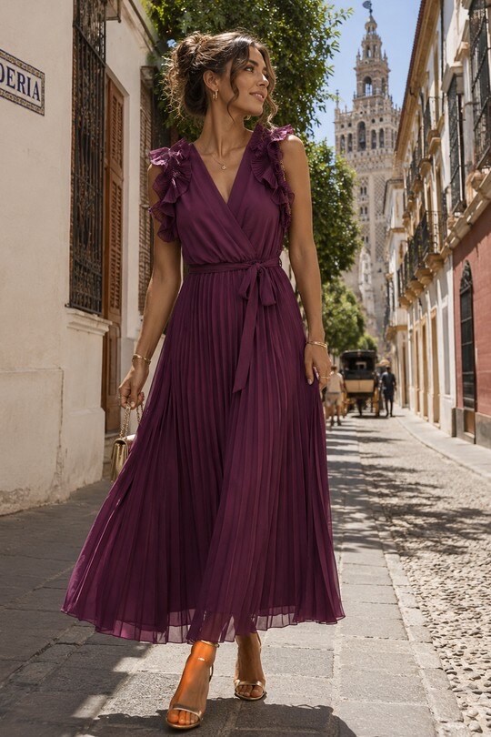 Mayorista Kaia - Vestido plisado con volantes
