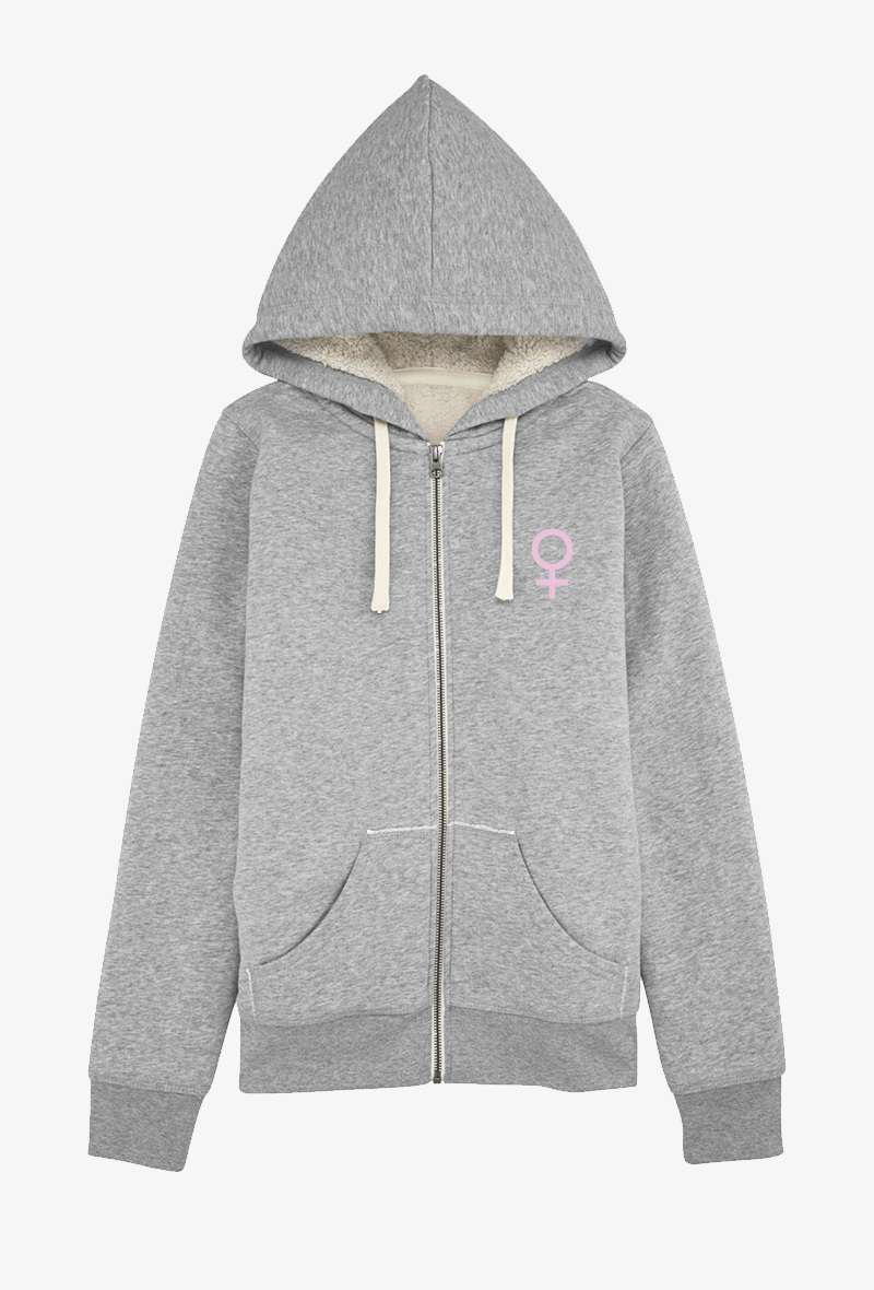 Wholesaler Kapsul - Sweat zippé Adulte Gris chiné COTON BIOLOGIQUE - BRODERIE Feminine symbol