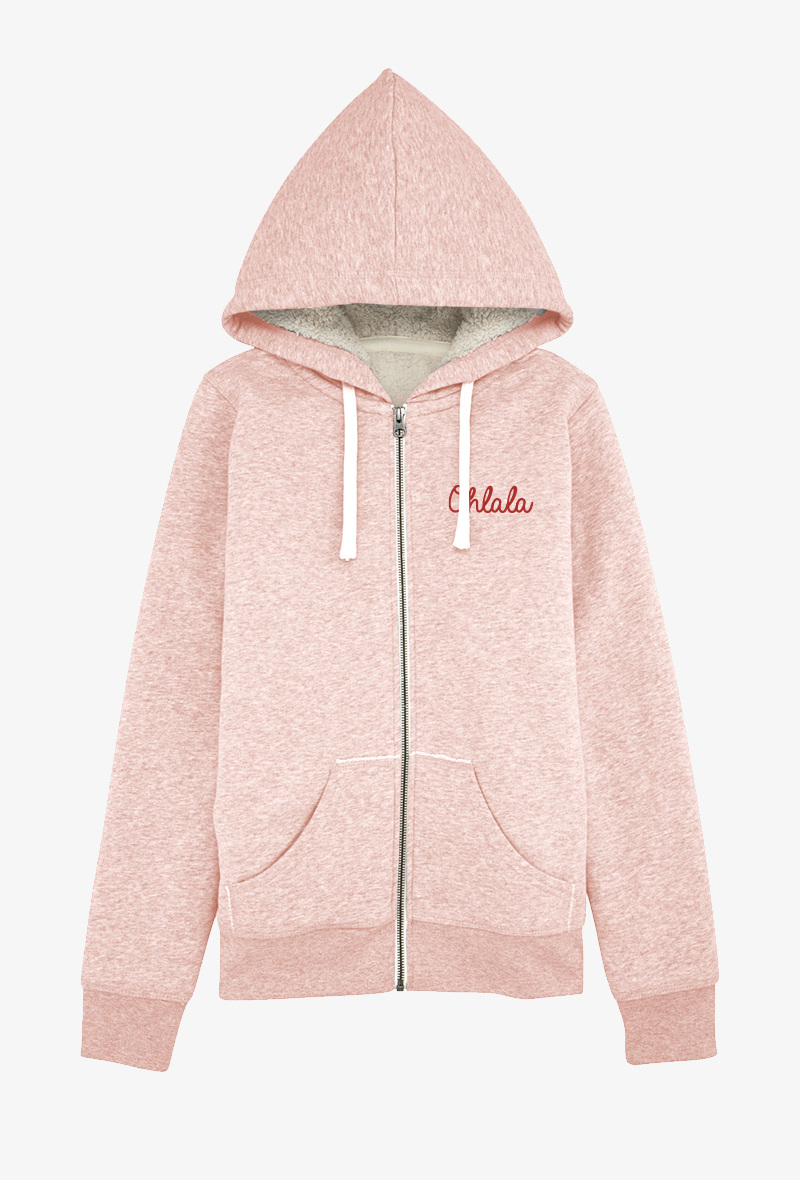 Wholesaler Kapsul - Sweat zippé Adulte Rose chiné COTON BIOLOGIQUE - BRODERIE Ohlala.