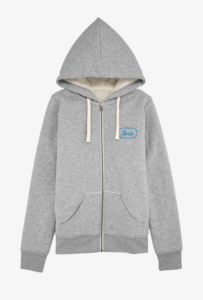 Grossiste Kapsul - Sweat zippé Adulte Gris chiné COTON BIOLOGIQUE - BRODERIE Love