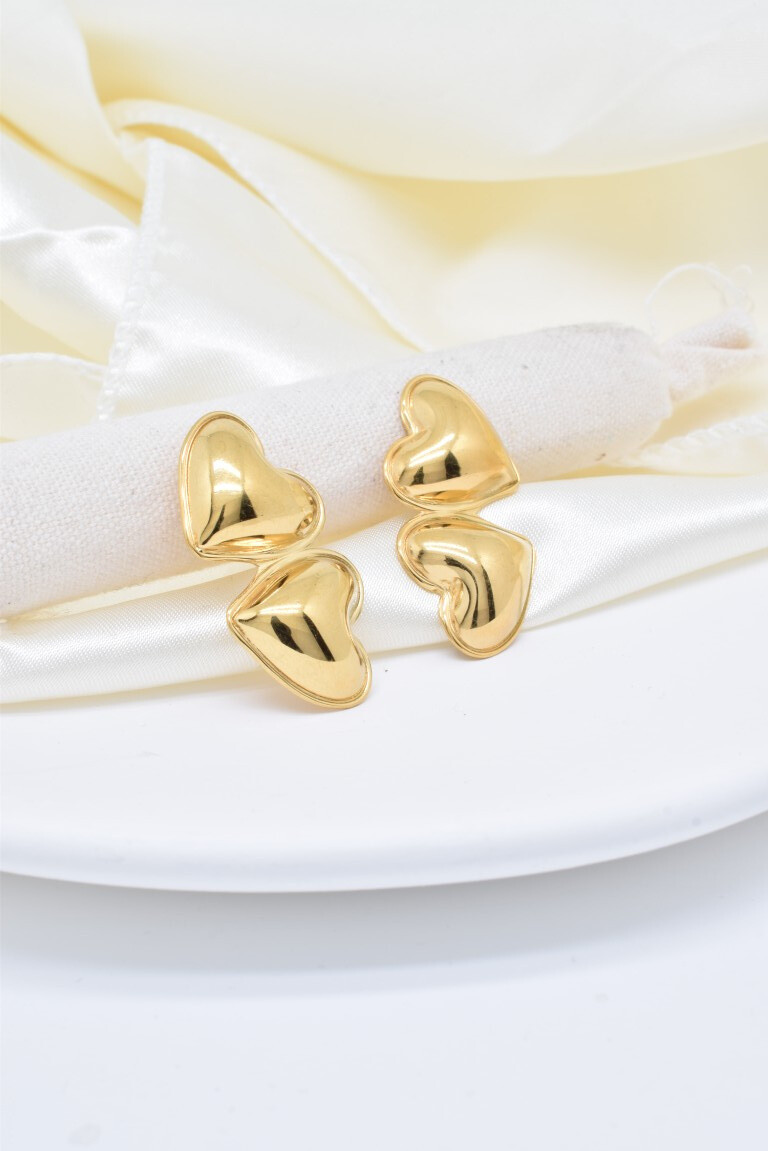 Wholesaler Kapyco - Double heart earrings in stainless steel
