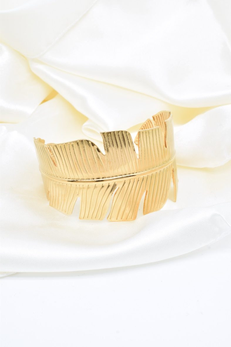 Wholesaler Kapyco - Leaf bangle bracelet in gold stainless steel