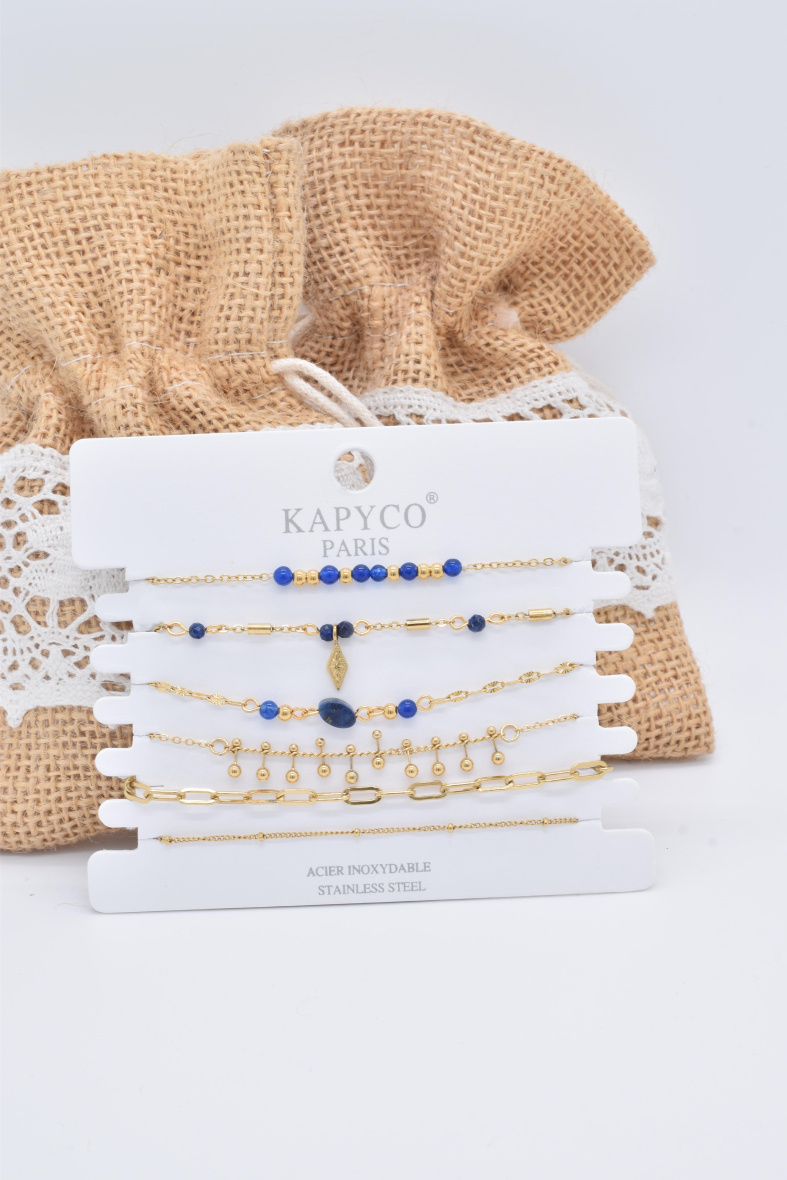 Grossiste Kapyco - BRACELETS EN ACIER INOXYDABLE AVEC PIERRE NATURELLE EN LOT DE 6