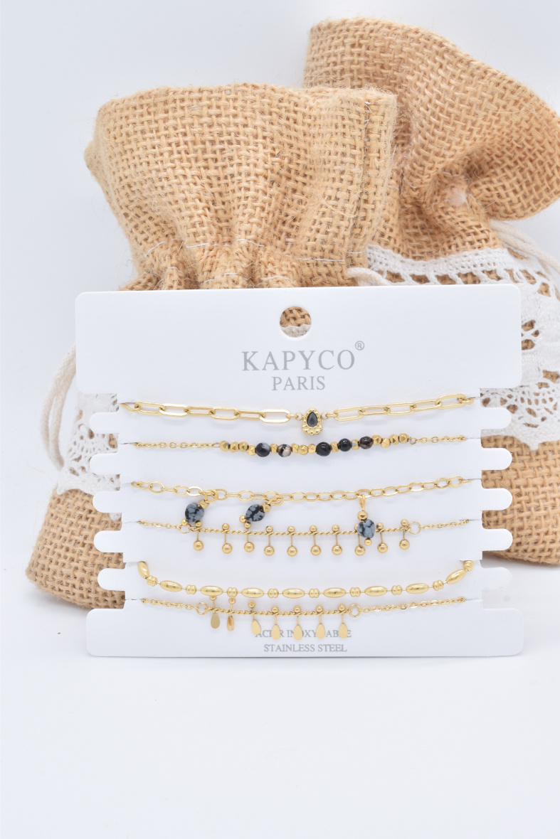 Mayorista Kapyco - Juego de 6 pulseras de acero dorado.
