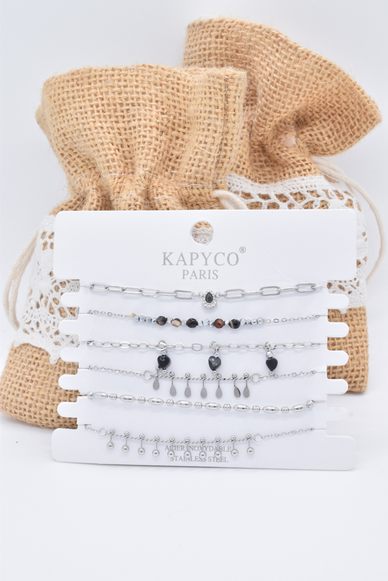 Mayorista Kapyco - PULSERA DE ACERO INOXIDABLE EN JUEGO DE 6