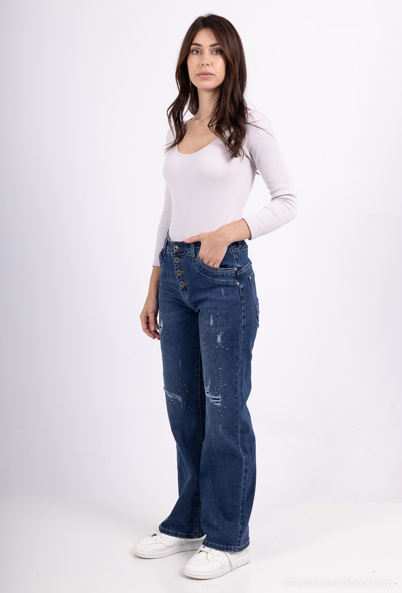 Großhändler Karostar - Boyfriend-Jeans mit hohem Bund und geradem Bein