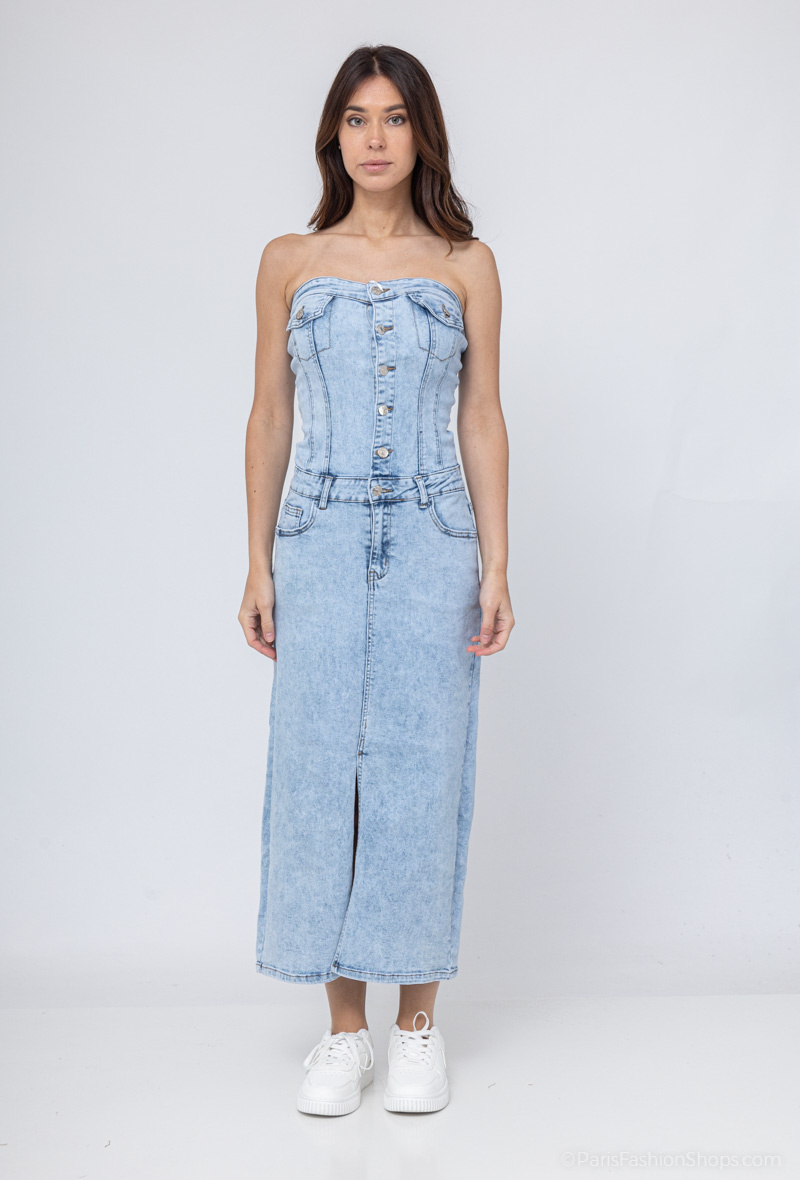 Grossista Kathy Jeans - Tuta senza spalline con gonna lunga