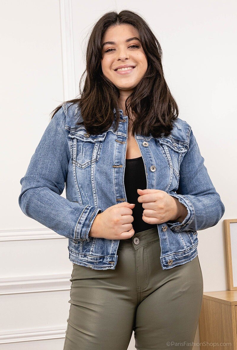 Grossiste Kathy Jeans - Veste en Jean Stretch déchiré
