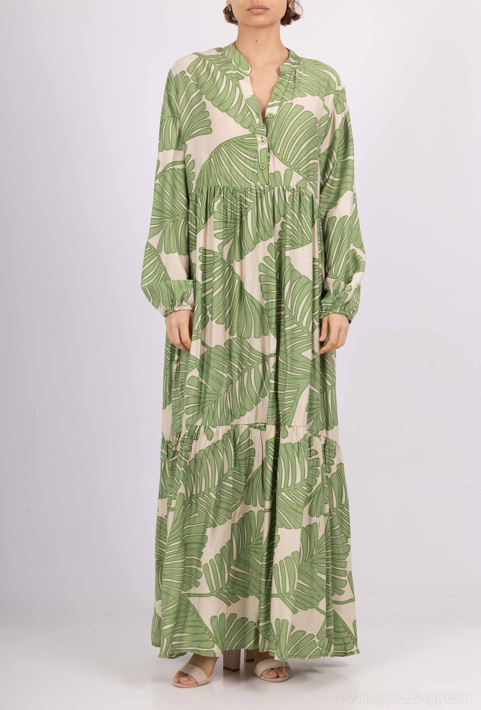 Wholesaler Kaylla - Long bohemian dress with leaf print.