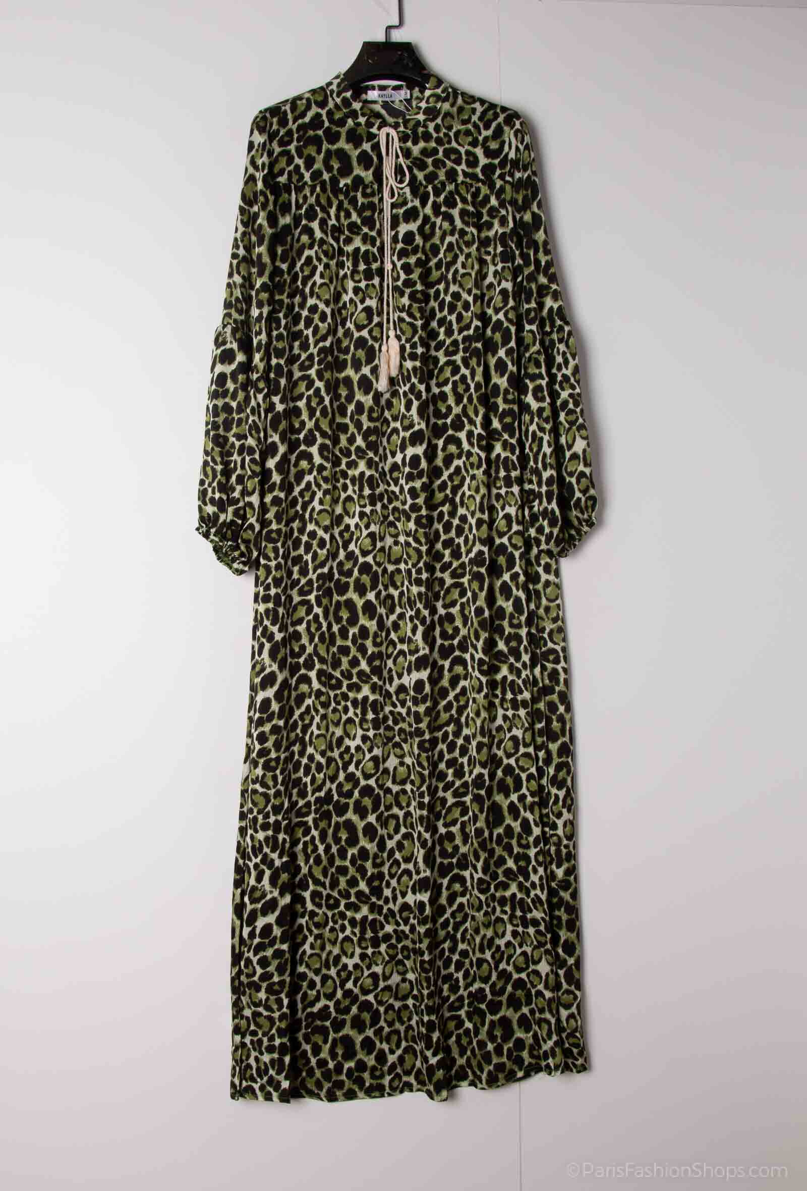 Wholesaler Kaylla - Long Bohemian Print Dress Leopard