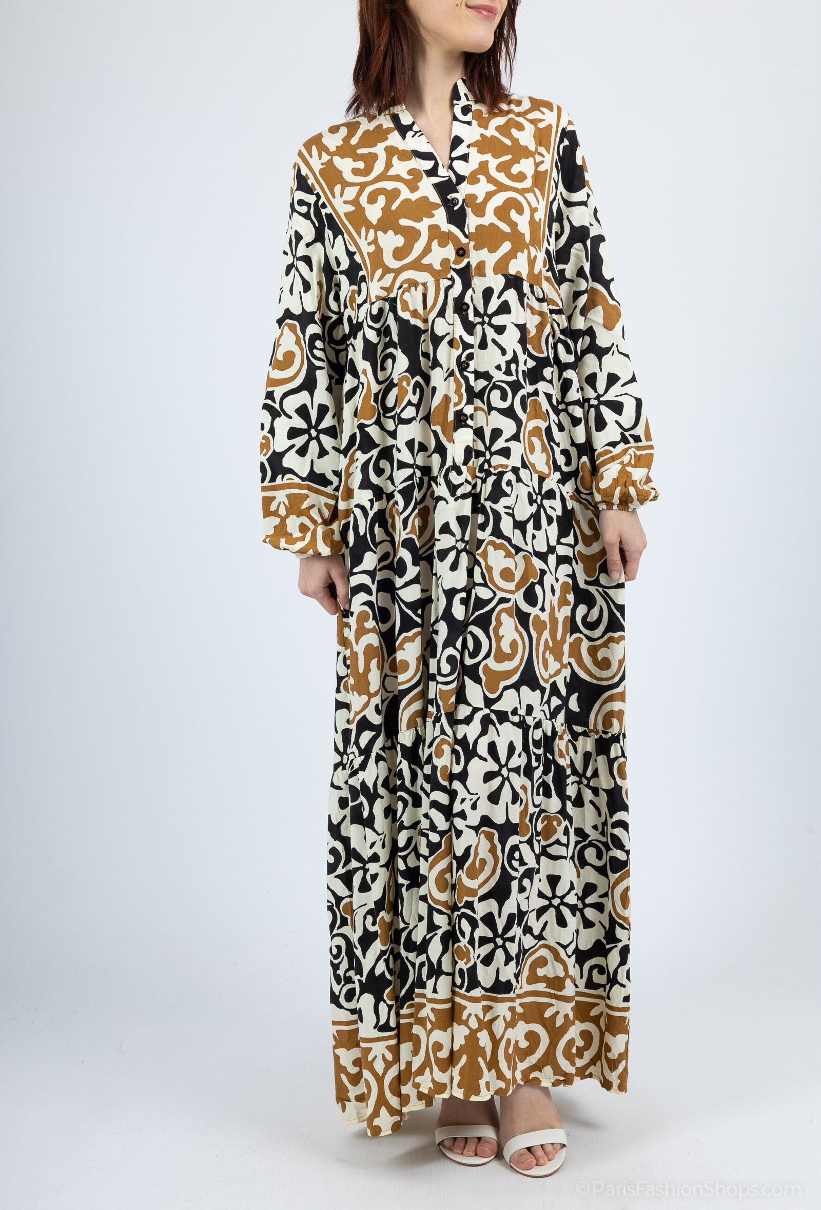 Wholesaler Kaylla - Long bohemian dress with floral and geometric patterns